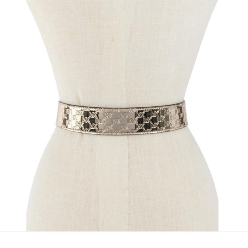 NWT-MICHAEL KORS Women's Metallic Logo Belt- Gold - Picture 3 of 6